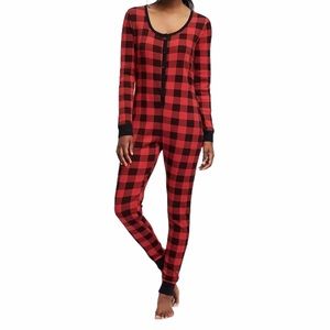 Old Navy Thermal Holiday Buffalo Pattern Onesie XS